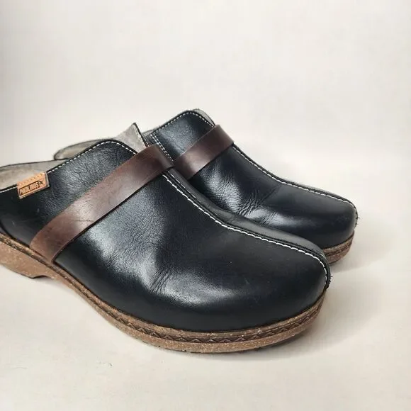 Pikolinos Granada Leather Clogs Slip On Black Size 40 US 9.5 Made In Spain - Picture 2 of 15
